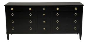Charak, Hollywood Regency Style, Dresser, Black Painted Wood, Brass, Usa, 1962