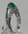 Emerald 1.5ct w medium dark kelly green hue at the center. There are 10 square shaped cabochon cut 2x2 mm genuine emeralds...