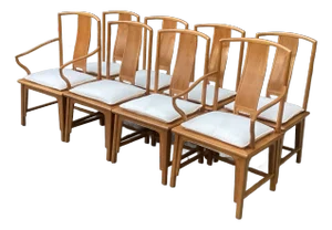 1980s Michael Taylor for Baker Furniture Company Light Finish Far East Collection Dining Chairs - Set of 8
