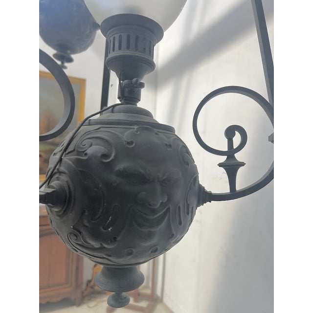 Patinated Bronze Ball Pendant Light, 1800s, Set of 2 For Sale - Image 5 of 14
