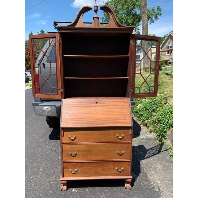Antique Secretary Desk Fold Down Glass Hutch With Drawers