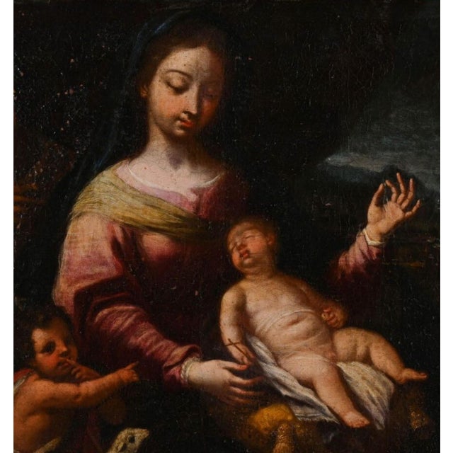 Baroque Italian School Artist, Holy Family with St. John the Baptist, 17th Century, Oil on Canvas, Framed For Sale - Image 3 of 6
