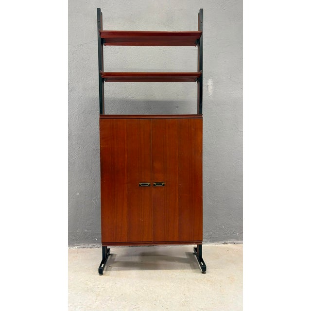 Mid-Century Modern Modular Wall Unit in Veneer and Black Metal Cabinet, Europe, 1960s For Sale - Image 15 of 18