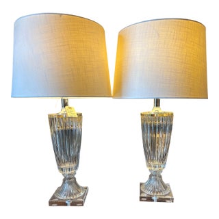 Vintage Crystal Lamps - 25”h X 15” (Lamp Shade Diameter) - a Pair For Sale