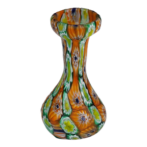 Antique Millefiori Vase Green and Orange, Fratelli Toso Murano Ca. 1920s