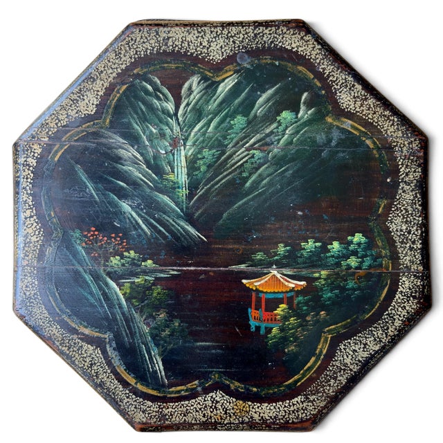 Mid 20th Century Unusual Kitten & Goldfish Octagonal Rice Barrel Hand-Painted Lacquer Wood 17.5" For Sale - Image 9 of 18