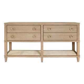 Matthew Izzo Home Richmond Cerused Oak Four Drawer Console Table With Open Cane Shelf For Sale