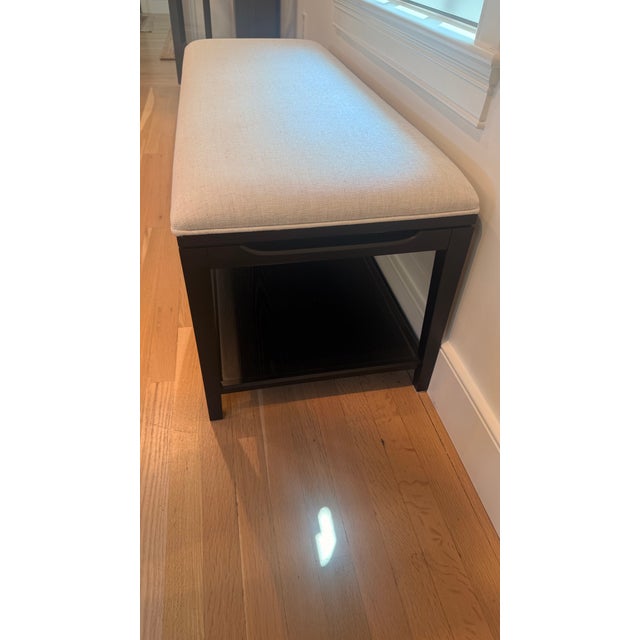 Arhaus Upholstered Wood Bench With Lower Shelf – 48” For Sale - Image 12 of 12