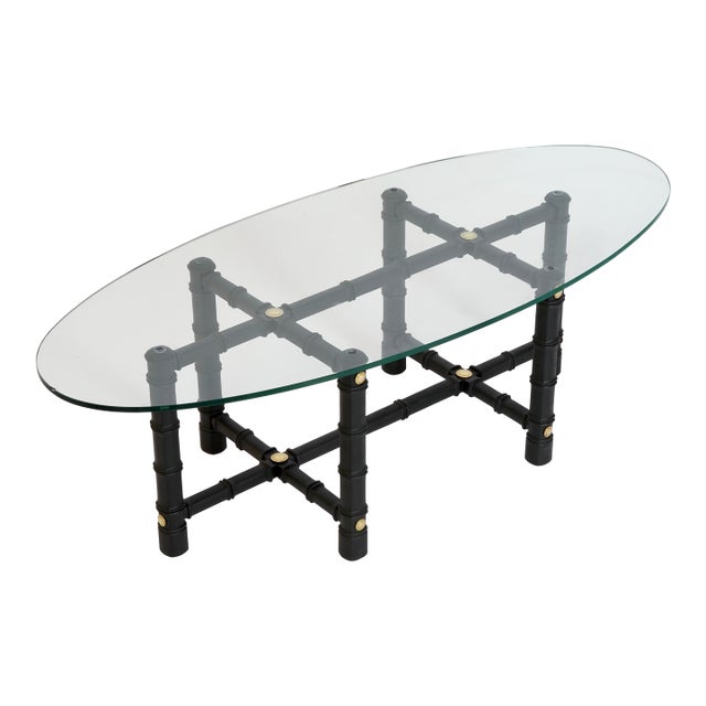 1970s Drexel Heritage Faux Bamboo Oval Glass Coffee Table For Sale