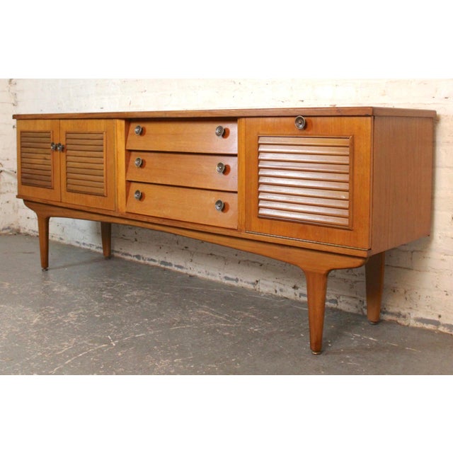 Mid 20th Century Mid-Century Teak Credenza W/ Louvered Front For Sale - Image 5 of 18