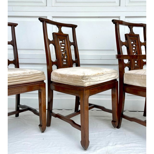 Wood Set of 5 Asian Carved Wood Dining Chairs For Sale - Image 7 of 12
