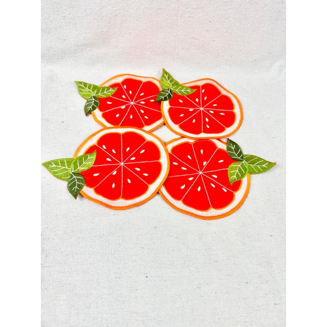 Adorable embroidered linen napkins. Made of linen in the shape of an orange. Set of four. Come with box. Perfect to use...