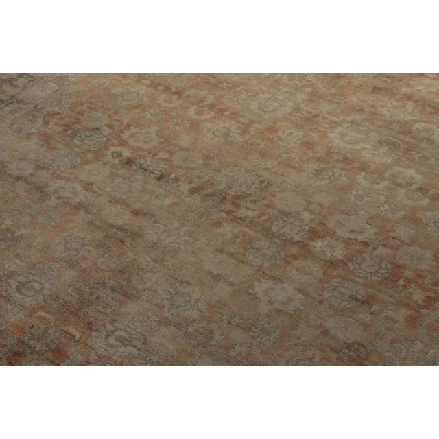 Traditional Hand-Knotted Antique Turkish Sivas Rug in Orange, Blue Border, Beige Florals For Sale - Image 3 of 7