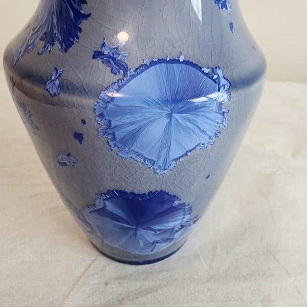 Royal Blue Cobalt Blue Crystalline Glaze Signed Studio Pottery Vase For Sale - Image 8 of 13