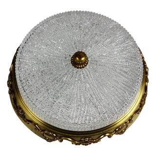 Brass and Crystal Glass Three-Light Ceiling Lamp from Kaiser, 1940s For Sale