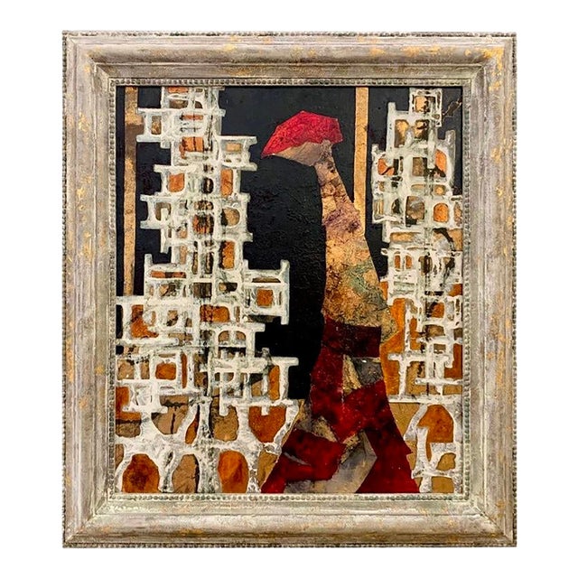 Andrea Stella "Lights in the Night" Gold Leaf Oil Mixed Media Painting, Figurative Abstract, Italian Contemporary Art, 2010 For Sale
