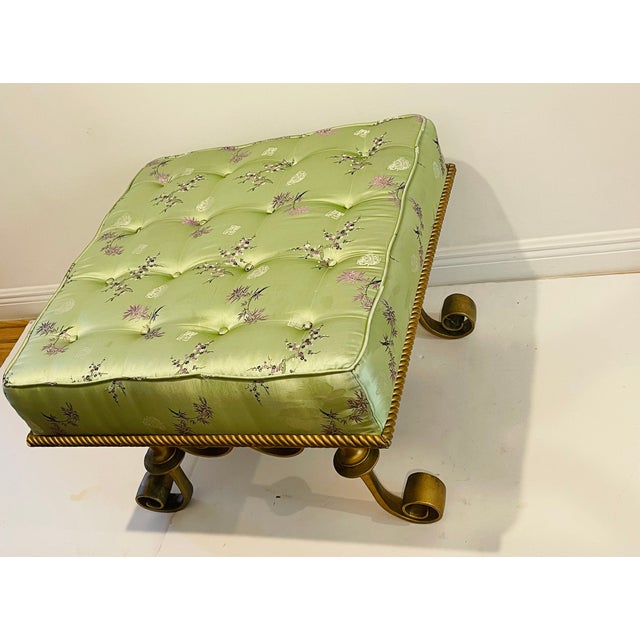 Gorgeous silk tufted ottoman in Louis CVI style with scrolled metal feet gold tone. Great seating and condition. Unique...