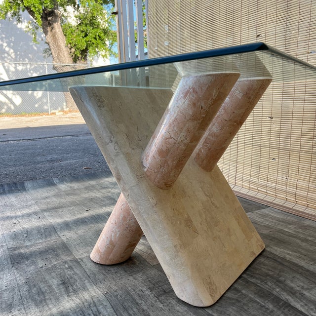 1980s Post Modern Tessellated Mactan Stone Rounded X-Shape Base Side Table. C 1980s For Sale - Image 5 of 17