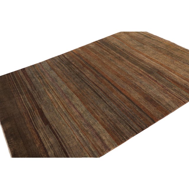 Rug & Kilim Rug & Kilim’s Modern Textural Rug in Beige-Brown and Umber Stripes and Striae For Sale - Image 4 of 7