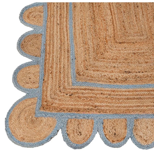 Light Blue Scallop Jute Hand Made Rug - 10'x14' For Sale - Image 6 of 9
