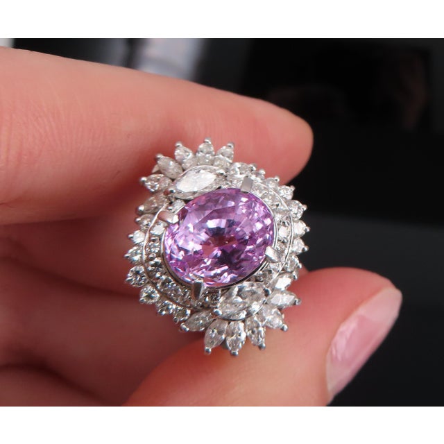 Late 20th Century Late 20th Century 5.26ct Purple Sapphire Gia Heated Ceylon 1.43ct Diamond Platinum Ring, Size 7 For Sale - Image 5 of 18