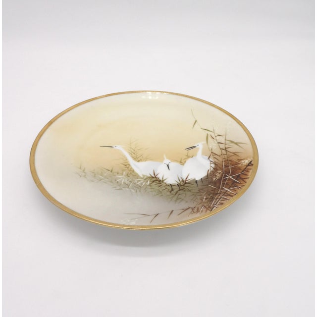 Japanese Antique Japanese Hand-Painted Plate With Cranes and Gold Rim For Sale - Image 3 of 8