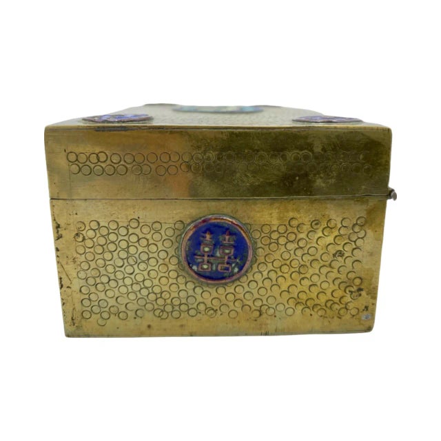 Late 19th Century Vintage Chinese Brass and Enamel Floral Decorative Trinket Box For Sale - Image 5 of 12