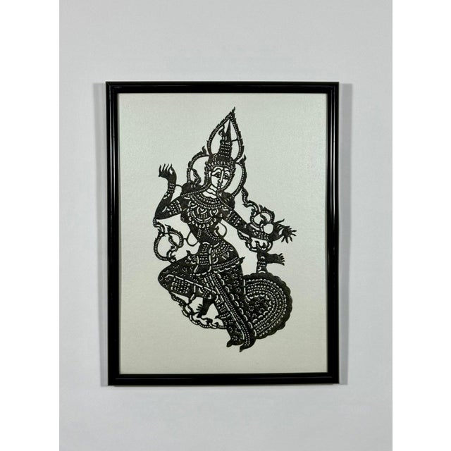 Animal Skin Vintage 1950s Hand-Cut Thai Siam Dancer Framed Artwork (Nang Yai Style) For Sale - Image 7 of 10