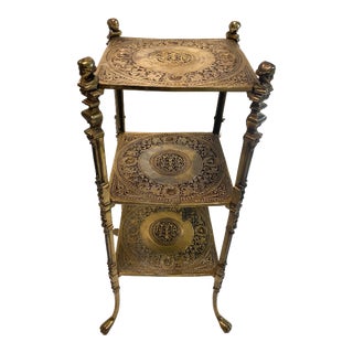 Late 19th Century Edwardian 3-Tiered Side Table Brass For Sale