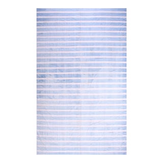 Striking Example of Minimalist With Multi Blue Stripe Dhurrie Style Antique Indian Cotton Rug For Sale