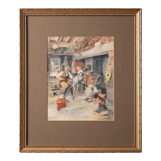 Watercolor of a Cobbler's Workshop Interior, Signed D'Artois, 1902 For Sale