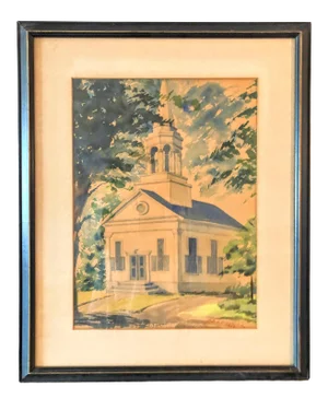 Mid 20th Century Watercolor of an East Coast Church by D. S. Lefkowitz
