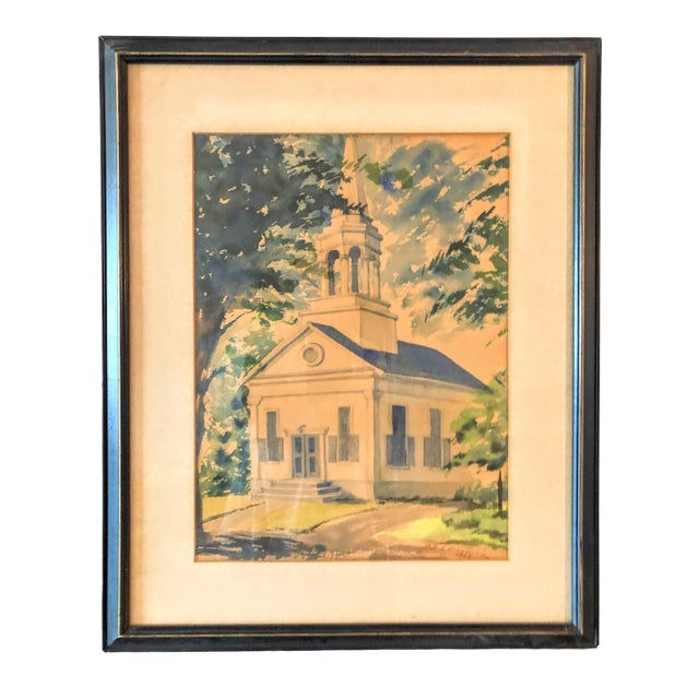 Mid 20th Century Watercolor of an East Coast Church by Ds Lefkowitz For Sale