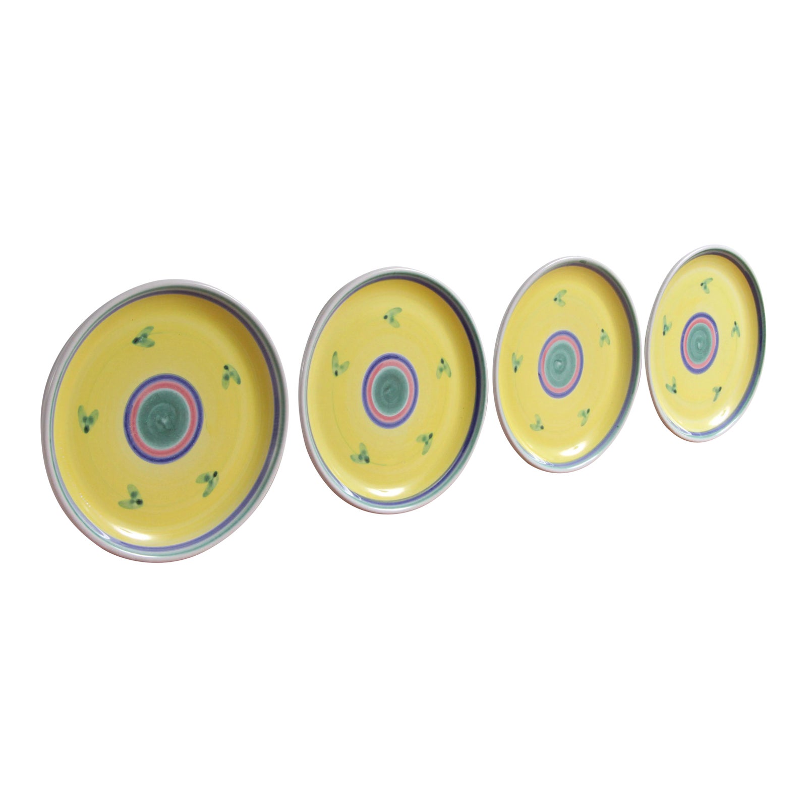 Vintage Italian Yellow Faience Hand Painted Dinner Plates - Set of 4