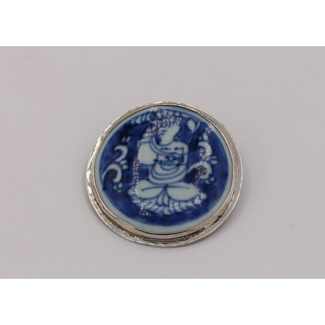 Dog God in Blue Underglaze Porcelain & Sterling Pendant, Marked Siam, 925, and Sterling For Sale In Raleigh - Image 6 of 6