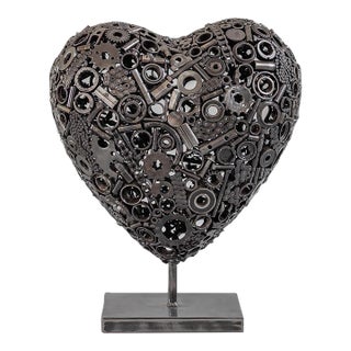 Premium Handcrafted Recycled Metal Heart Sculpture | 22" X 18" |. One of a Kind For Sale