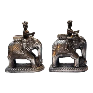 19th Century Indian Silver Sheet over Teak Elephants & Riders - A Pair