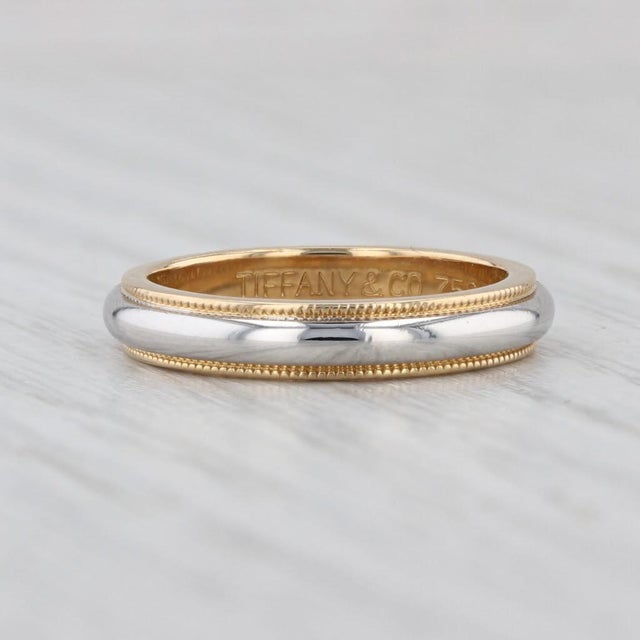 Tiffany and Co. Tiffany & Co Wedding Band 18k Gold Platinum Ring 2-Toned Stackable Size 5 W/ Box For Sale - Image 4 of 6