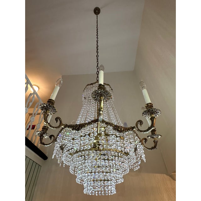Mid 20th Century Vintage Patinated Brass and Crystal Chandelier With 16 Lights Attributed to Schonbek For Sale - Image 5 of 10