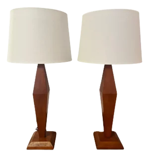 Pair of American Art Deco 1940s Wood Table Lamps
