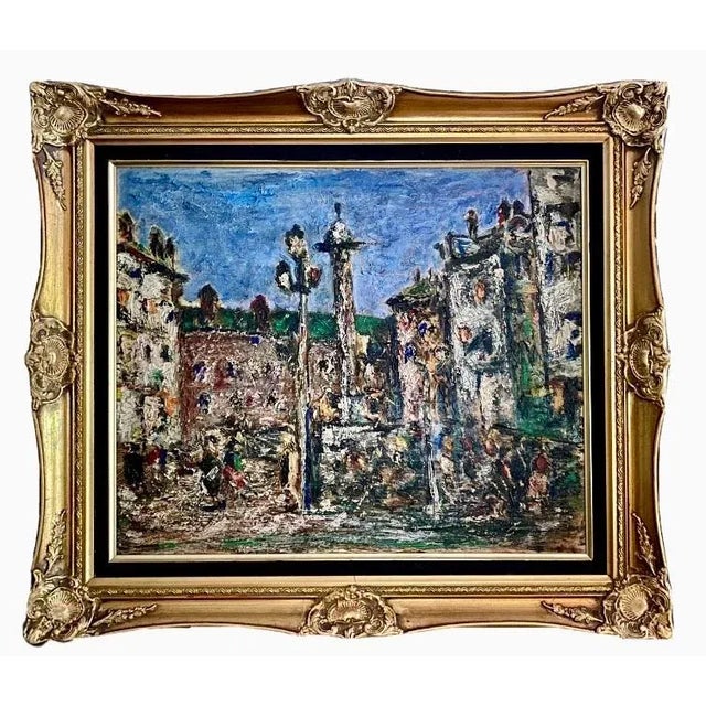 Original Mid-Century French Post Impressionist Heavy Impasto Cityscape Oil on Canvas Painting For Sale - Image 4 of 4