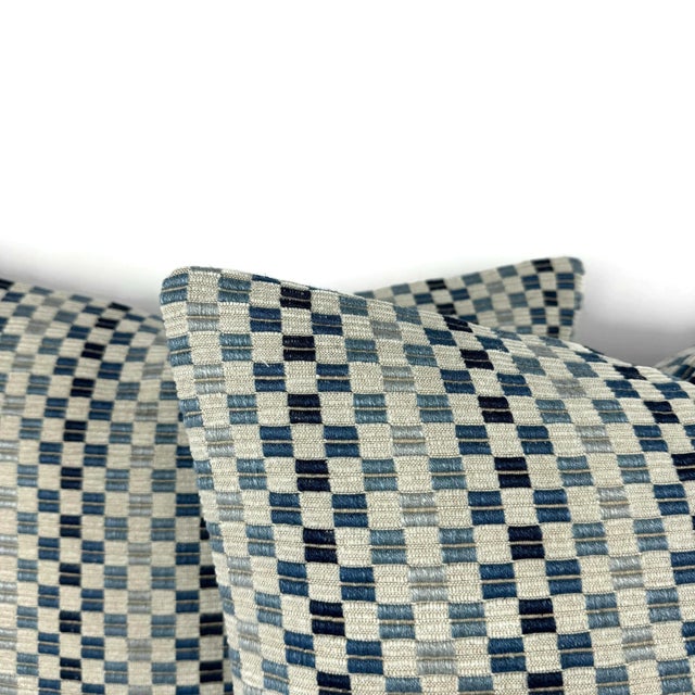 Kravet Couture Vernazza in Indigo Pillow Cover Chenille With Blue and Light Blue Check For Sale In Portland, OR - Image 6 of 8