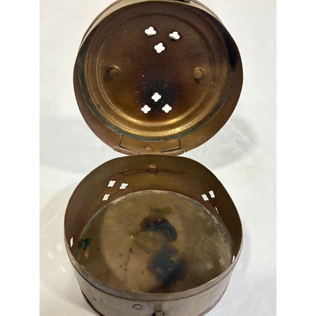 Brass Vintage Indian Brass Cricket Box or Incense Burner With Pierced Lid For Sale - Image 8 of 9