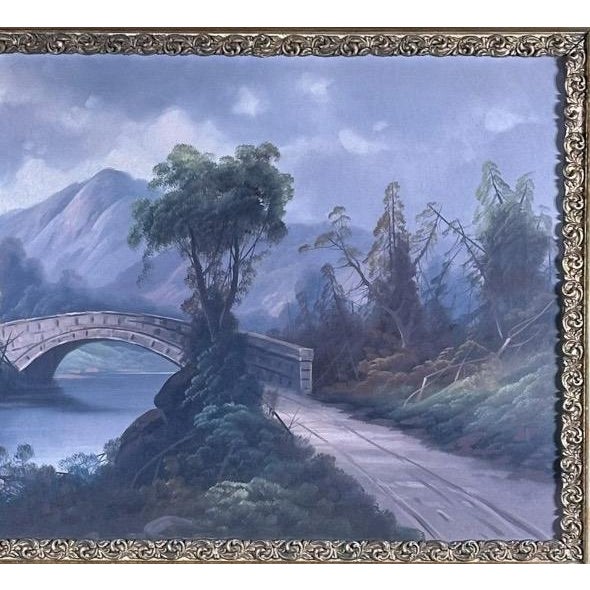 Antique 19th Century River Crossing Landscape Oil Painting in Victorian Gilt Frame For Sale In Portland, ME - Image 6 of 13
