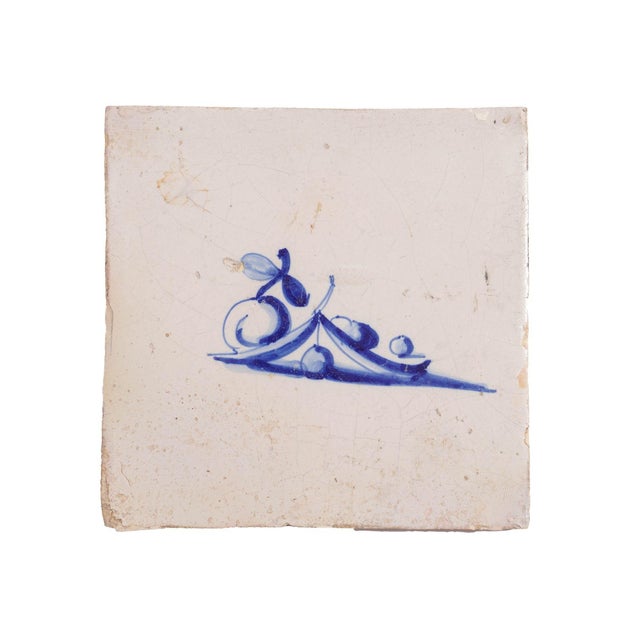 17th Century Set of 4 Rare Delft Tiles of Fruit, 17th Century For Sale - Image 5 of 14