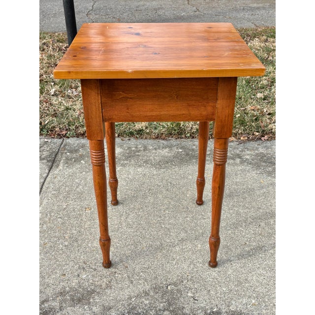 Brown Early 19th Century Early American Sheraton Work Pine Table With Ceramic Knob For Sale - Image 8 of 12