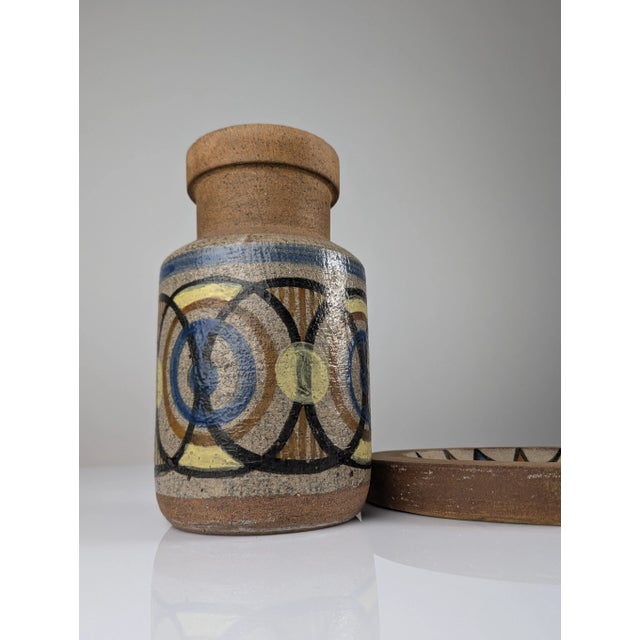 Blue Gres Ceramic Vase and Plate by Antonio Salvador Orodea Aso Valdemorillo 1960s For Sale - Image 8 of 8