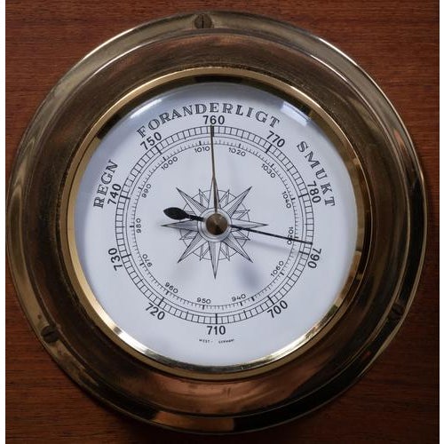 Ships Clock with Barometer in Teak and Brass, 1960s For Sale - Image 4 of 5