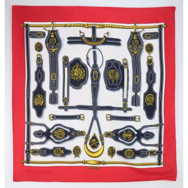 1980's version of Hermes silk scarf entitled 'Harnais des Presidents' by Marie-Francoise Heron first issued in 1966. This...