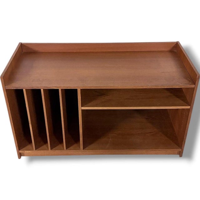 Wood Mid-Century Danish Teak Media Cabinet with Vinyl Storage and Open Shelving For Sale - Image 7 of 10